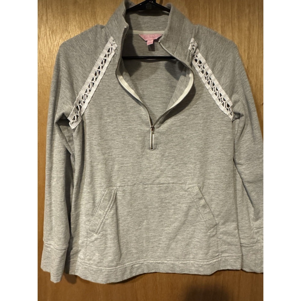 Lilly Pulitzer XS Gray Crochet Sweatshirt 1/2 Zip